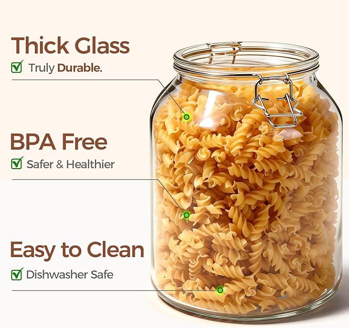 ComSaf 2 Pack 0.7 Gallon (88 Oz) Large Glass Jars with Airtight Lids, Wide Mouth Fermenting Jar for Pantry, Bulk Food Storage Canister for Flour, Sourdough Starter, Pickling, with Scoop