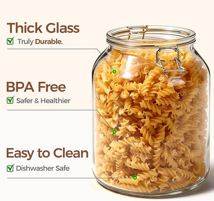 ComSaf 2 Pack 0.7 Gallon (88 Oz) Large Glass Jars with Airtight Lids, Wide Mouth Fermenting Jar for Pantry, Bulk Food Storage Canister for Flour, Sourdough Starter, Pickling, with Scoop