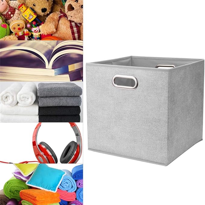13 inch Storage Cubes Bins Grey White Fabic Storage Cubes Inserts Foldable Cloth Storage Boxes Collapsible Storage Baskets Drawer for Cube Organizer ,QY-SC07-6
