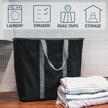 CleverMade Collapsible Laundry Caddy – Foldable Laundry Hamper & Tote, XXL 64L Pop-Up Laundry Basket with Handles, Space-Saving Laundry Organizer for Home, Dorm, Closet & Travel, 2 Pack - Denim Gray