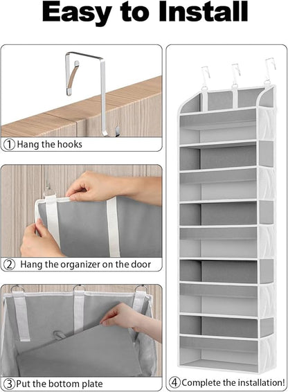 TAHAVICE 1 Pack Over The Door Storage Organizer with 5 Pockets 10 Mesh Side Pockets, 44 lbs Weight Capacity Door Hanging Organizers and Storage for Bedroom,Bathroom,Nursery,Pantry,Dorm(Light Gray)