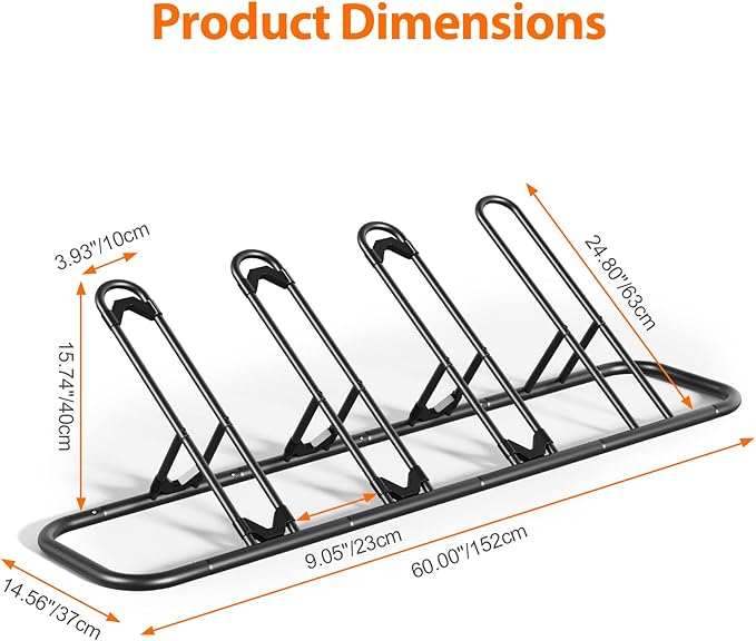Mr IRONSTONE Floor Bike Rack for Garage, Indoor/Outdoor Bicycle Storage Stand, Parking Rack for Mountain, Road & Kids Bikes (Black, 4-Slot)