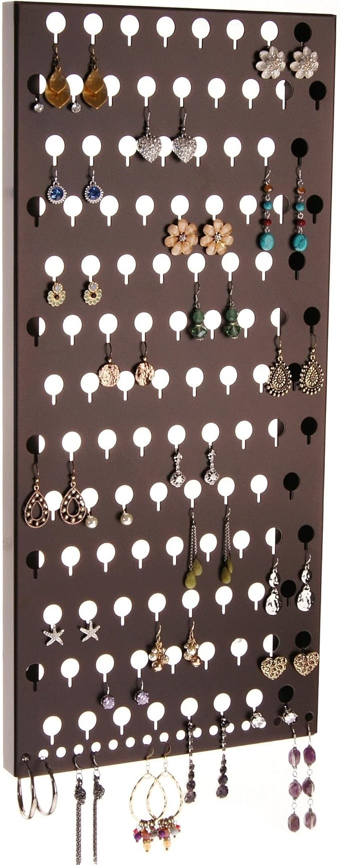 Angelynn's Wall Mounted Earring Holder Organizer Display for Small and Medium Women Post Stud Dangle Pierced Earrings, Hanging Closet Jewelry Storage Rack, Michelle Rubbed Bronze 9" x19 3/4"