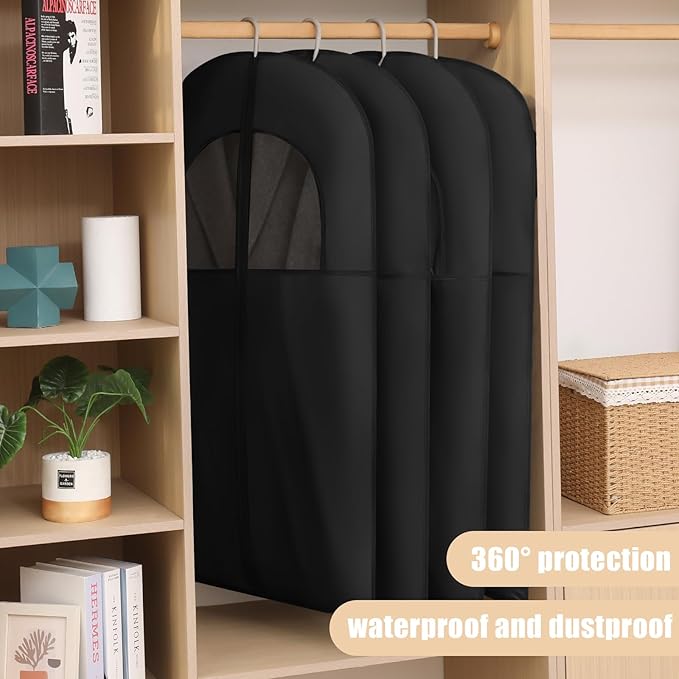 Kimmama Dress Bags for Gowns, Garment Bags for Hanging Clothes, Garment Protector Cover for Wedding Dress, Suit, Dance Costumes, Coat, PEVA, Black, 23.6" x 43.3"