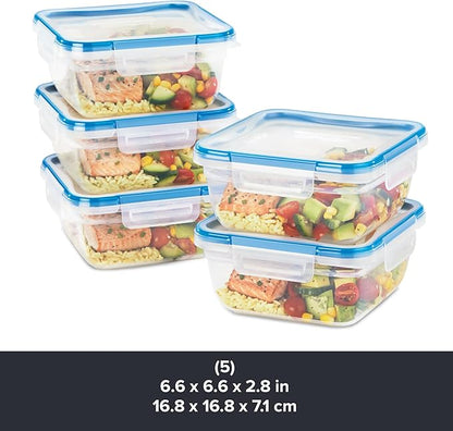 Snapware Plastic Total Solutions (5-Pack, 5.5 Cup) Food Storage Containers Set, Airtight & Leakproof Plastic Locking BPA-Free Lids Tupperware, Freezer Dishwasher Microwave Safe