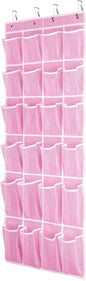SAVERHO Hanging Shoe Organizer, Over The Door Shoe Organizer with 24 Breathable Mesh Pockets for Men Women Kids Hanging Shoe Storage Rack Organizer Size:58x21 Inch（Pink）