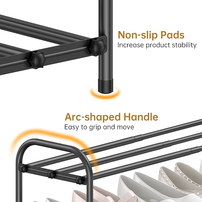 Hleelomi 2-Tier Expandable Shoe Rack for Entryway，Adjustable Metal Shoe Organizer for Closet,Living Room,Dorm,Black