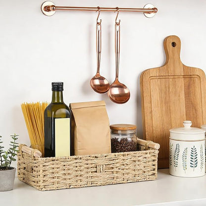Bathroom Basket for Toilet Tank Top - Beige Toilet Paper Basket with Handles, Paper Rope Back of Toilet Tank Baskets for Counter, Shelves, Countertop, Boho Bathroom Decor 2 PCS