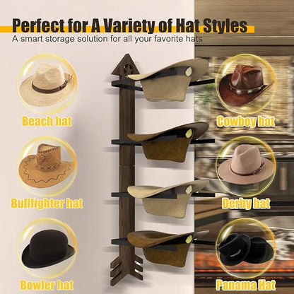 1 Pack Cowboy Hat Rack for Wall – Rustic Cowboy Hat Holder with Arrow Design and 4-Tier Hooks Western Decor Hat Storage– Vintage Cowboy Hanger for Wall
