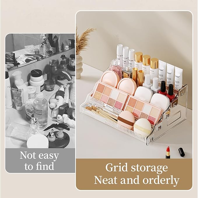Small Cosmetic Organizer for Vanity & Bathroom Countertop – Aesthetic Mini Makeup Storage Box with Handle, Portable Skincare Display Case for Dresser