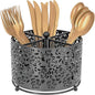 DysanVica 360° Rotating Metal Silverware Caddy - 4 Compartment Utensil Cutlery Holder Fork Spoon Napkin Organizer Flatware Storage Basket Party Countertop Buffet Picnic Camping Outdoor (Black)