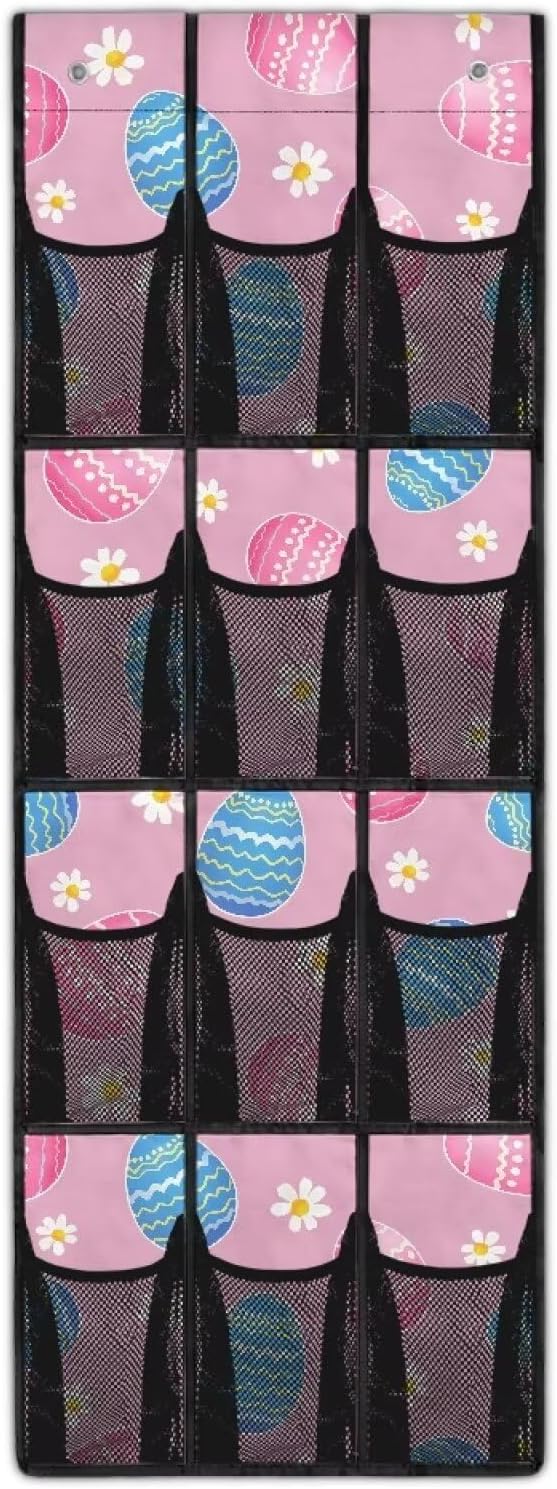 12-Pocket Hanging Storage Bag Behind the Door, Over the Door Organizer Space Saving Storage for Bedroom Closet or College Dorm, Easter Eggs