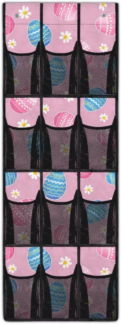 12-Pocket Hanging Storage Bag Behind the Door, Over the Door Organizer Space Saving Storage for Bedroom Closet or College Dorm, Easter Eggs