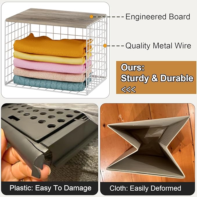 6 Pack Closet Organizers And Storage, Stackable Closet Shelf Organizer Storage Bin Basket For Clothes Sweaters With Top Board, Widened Opening, Heightened Height, Large Capacity, Sturdy, Space-saver