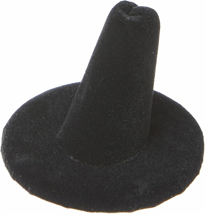 Plymor Black Velvet Ring Finger Display, Single on Round Base, 2" W x 2" D x 1.25" H
