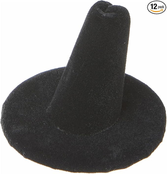 Plymor Black Velvet Ring Finger Display, Single on Round Base, 2" W x 2" D x 1.25" H (Pack of 12)