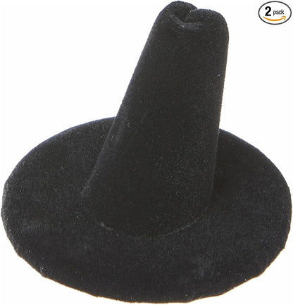 Plymor Black Velvet Ring Finger Display, Single on Round Base, 2" W x 2" D x 1.25" H (Pack of 2)