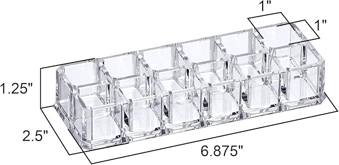 Amazing Abby - Charm - 2-Pack 12-Slot Acrylic Lipstick Organizer, Lipstick Holder, Lip Gloss Holder, Cosmetic Storage Display, Perfect Storage Solution for Drawer and Vanity (Slot Size: 0.9" x 0.9")