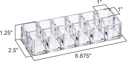 Amazing Abby - Charm - 2-Pack 12-Slot Acrylic Lipstick Organizer, Lipstick Holder, Lip Gloss Holder, Cosmetic Storage Display, Perfect Storage Solution for Drawer and Vanity (Slot Size: 0.9" x 0.9")