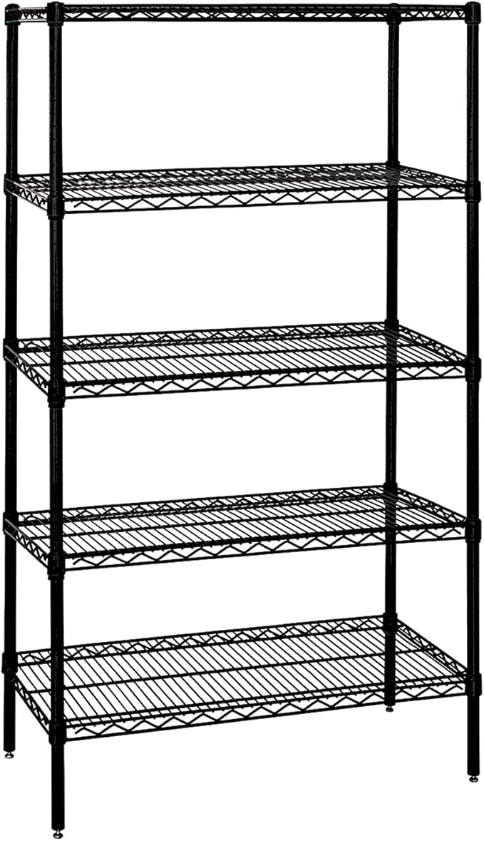Quantum Storage Systems WR86-1472BK Wire Shelving Starter Kit, 72" W x 14" D x 86" H, 600 lbs Capacity, Carbon Steel, Epoxy Coated, Black, NSF