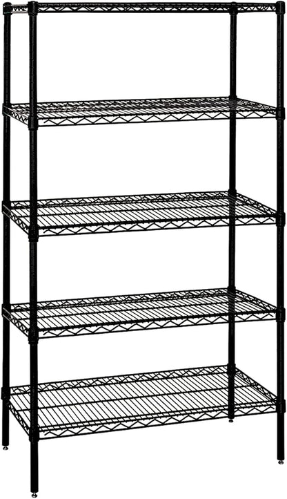 Quantum Storage Systems WR86-1472BK Wire Shelving Starter Kit, 72" W x 14" D x 86" H, 600 lbs Capacity, Carbon Steel, Epoxy Coated, Black, NSF