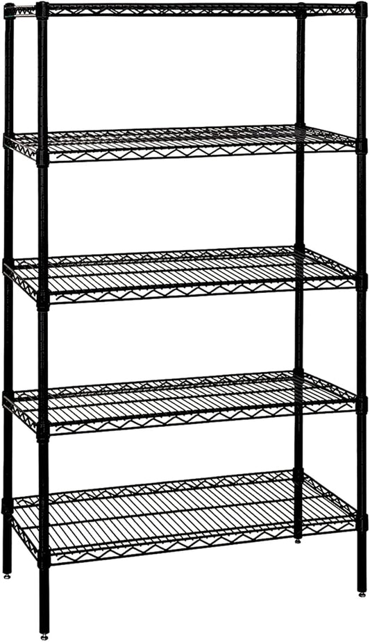 Quantum Storage Systems WR86-1472BK Wire Shelving Starter Kit, 72" W x 14" D x 86" H, 600 lbs Capacity, Carbon Steel, Epoxy Coated, Black, NSF