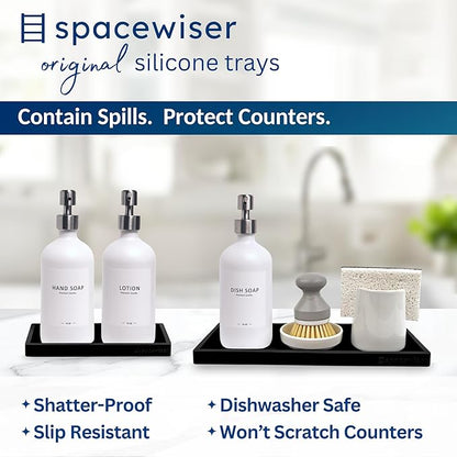 Spacewiser Countertop and Vanity Tray - 2 PC (11” and 7”) Shatterproof Silicone Kitchen and Bathroom Trays for Counter, Kitchen Soap Dispenser Tray, Vanity Trays for Bathroom, Perfume Key Tray