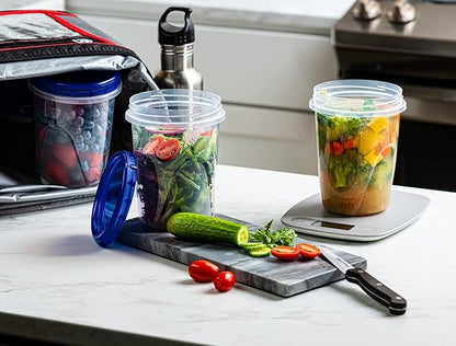 ELEGANT DISPOSABLES Twist Top Deli Containers Food Storage Containers Blue Screw on Lid Reusable Stackable Leakproof Airtight, pack of 10-32 oz containers