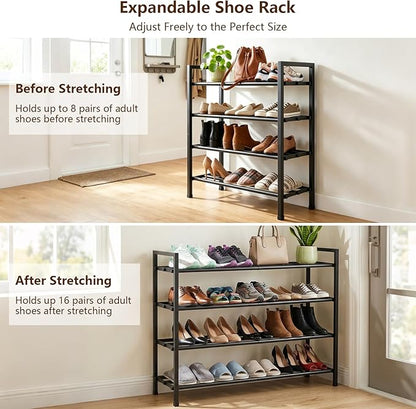 jessie 4-Tier Expandable Shoe Rack, Heavy Duty Metal Freestanding Shoe Shelf Storage Organizer for Entryway Closet Doorway (4 Layer)