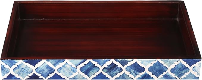 Handicrafts Home 10"x6" Vanity Tray for Bathroom Countertop, Moroccan Bone Inlay Decorative Organizer Tray for Perfume, Jewelry, Cosmetics & Dresser Decor, Rectangular Catchall Tray, Blue White