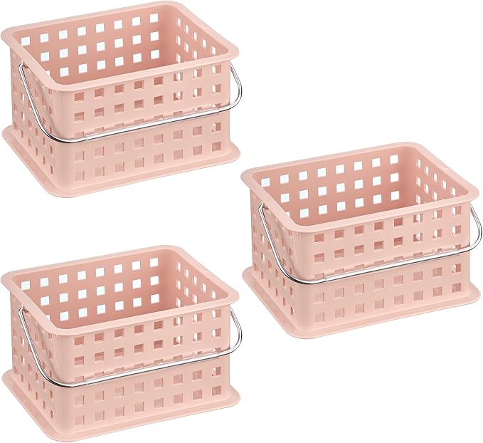 iDesign Small Shower Caddy with Handle, Portable Shower Organizer for Dorm or Bathroom, 3-Pack, Pink