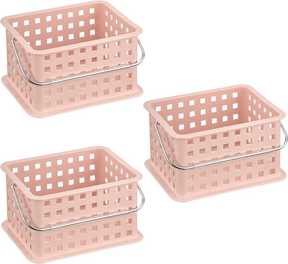 iDesign Small Shower Caddy with Handle, Portable Shower Organizer for Dorm or Bathroom, 3-Pack, Pink