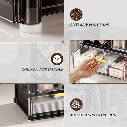 INVSSENE Stackable Makeup Organizer Countertop, Storage Perfume Skincare Cosmetic Lipstick Face Mask Makeup Brush Palettes, Ideal for Vanity Bathroom Counter