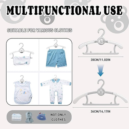 HGYZE Baby Nursery Closet Hangers, Ultra Thin Non-Slip and Extendable Laundry Infant Pant Hanger for Newborn Clothes - 20pcs Grey Gift - Adjustable Children Coat Hanger for Girl Boy Toddler Kids Child