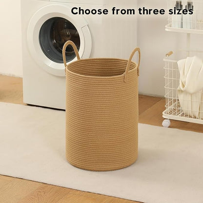Laundry Basket Hamper Tall Rope Storage Woven for Blanket toys Dirty Clothes in Living Room Bathroom Bedroom (Jute Brown, 100L/26.4Gal)