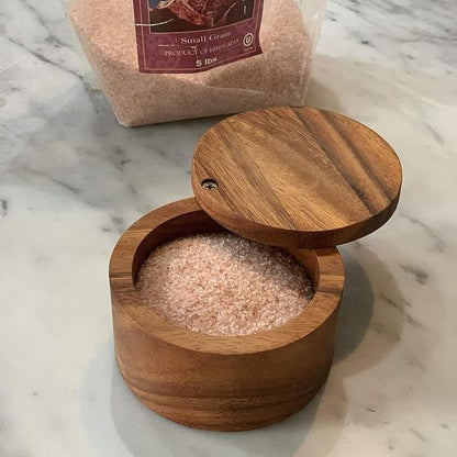 Acacia Wood Salt cellar bowl Box with Swivel Lid – Wooden Salt box for Kitchen Countertop, Salt Keeper for Cooking, Spices & Seasonings