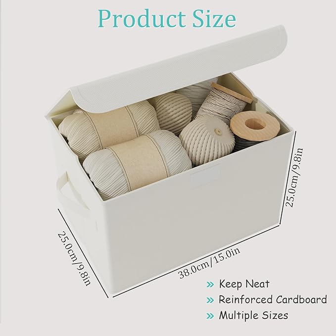 Storage Bins with Lids for Organizing, Closet Boxes with 2 Carrying Handles and Sturdy Heavy Cardboard, Home Organizers Cubes, 2 Pack, Beige, 15 x 9.8 x 9.8 In, XSNY12BEL-2
