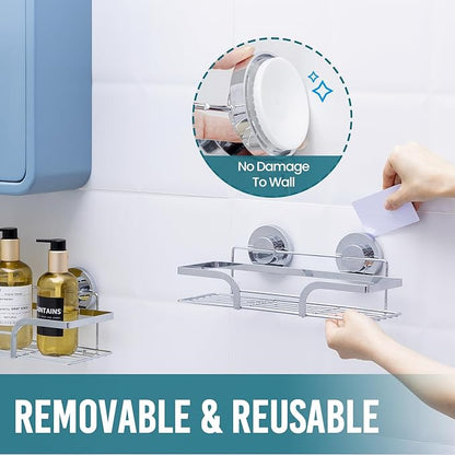 TAILI Shower Caddy Suction Cup 2 Pack, Heavy Duty Bathroom Basket, Bath Shelves for Inside,Stainless Steel Shower Holder for Bathroom Storage & Home Decor,Silver