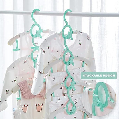 HGYZE Kid Hangers for Closet 50pcs, Green Infant Clothes Hanger 11-14" Adjustable Plastic Baby Coat Hangers with Bear Hook, Non-Slip Children Outfit Hangers for Boy Toddler Newborn Teen Clothing