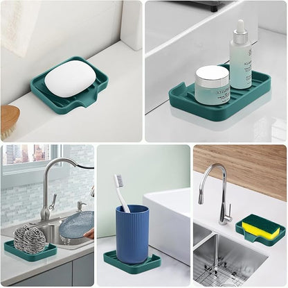 Silicone Soap Dish with Drain, SAISN Kitchen Soap Tray for Shower 2 Pack Self Draining Soap Dish Soft Bathroom Soap Holder for Kitchen Sink Flexible Portable Soap Saver, Green
