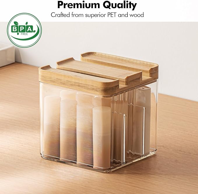 Poeland Lipstick Organizer, Desktop Storage Box with Lid and Divider, Cosmetic Organizer for Lipsticks, Small Skin Care Products, Cosmetics