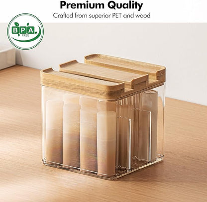 Poeland Lipstick Organizer, Desktop Storage Box with Lid and Divider, Cosmetic Organizer for Lipsticks, Small Skin Care Products, Cosmetics