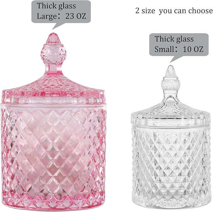 rejomiik 2 Pack Qtip Holder Glass Apothecary Jars with Lid for Bathroom Canisters Dispenser Decor, Storage Organizer for Cotton Swabs, Balls, Pads, Floss Picks, Candy, Pink