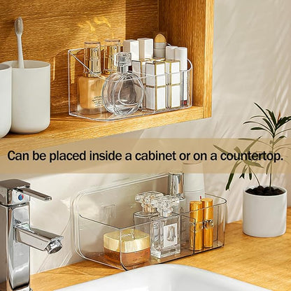 Bathroom Counter Shelf Vanity Trays, Makeup Organizer Tray with 9 Compartments, Trays Holders for Medicine Bathroom Cabinet, Clear