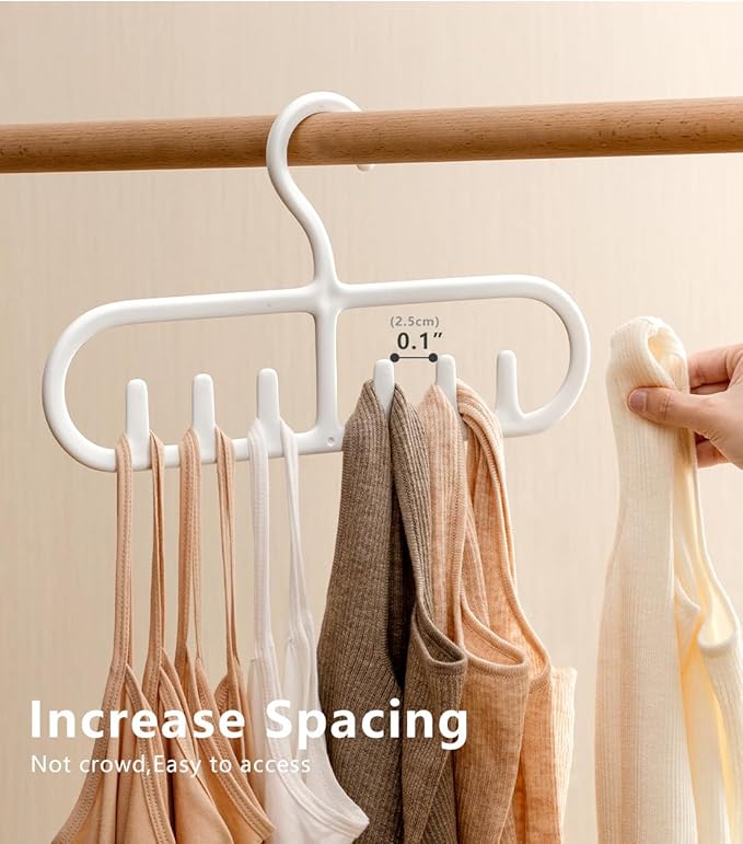 4 Pack Tank Top Hanger with 6 Hooks, Durable Hanging Closet Organizer Accessories Holder for Camisole, Bow Tie, Scarves, and More | White