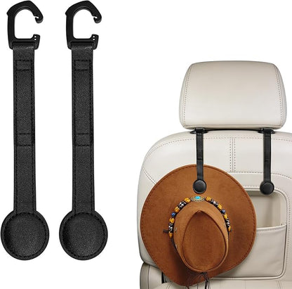 2-Pack Magnetic Cowboy Hat Holder for Truck, Leather Hat Rack Clip for Car Headrest, Travel Hat Hanger Organizer, Strong Grip Keeps Shape, Space-Saving Car Accessories ﻿