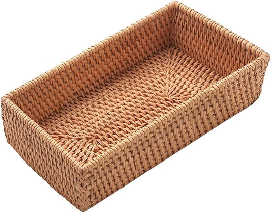 Rattan Bathroom Trays 8.3" x 4.3" x 1.6" Small Bathroom Basket, Toilet Tank Baskets Organizing Rattan Bathroom Vanity Trays Toilet Tank Tray for Decorative, Storage (Natural)
