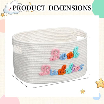 Threehoney Book Buddies Basket Preschool Book Toy Storage Basket with Handle Woven Cotton Rope Organizer for Back to School Kindergarten Preschool Classroom Graduation 15 x 10 x 9 Inches(Multicolored)