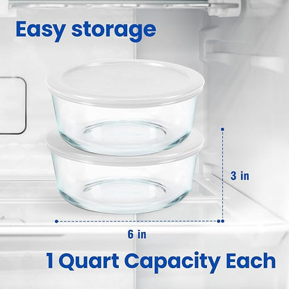 Ultimate Yogurt Containers 2 Pack, Make More Yogurt with 1-Quart Glass Containers (4 Cup), 100% BPA Free, Durable & Oven Safe Round Bowl Set with Lids, Perfect for Food Storage & Meal Prep