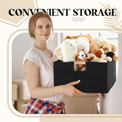 Cinnvoice 3 Pack Fabric Storage Bins for Closet Shelves, Rectangle Wardrobe Organizer with Handle, Collapsible Shelves Storage Basket for Sorting Clothes and Toy (Black,16.5 x 12.2 x 6.7 Inch)